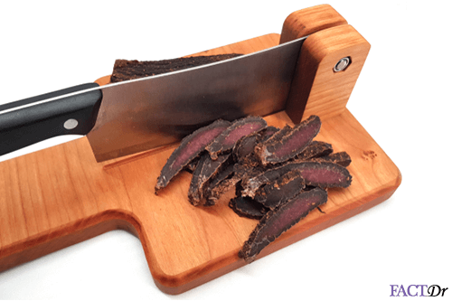 Cut beef into thin slices for ease of curing